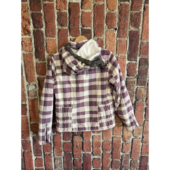 Burton Womens Purple Checkered Full Zip Hooded Ski Snowboard Jacket Size Medium - Picture 2 of 3